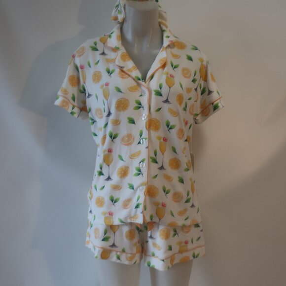 NWT Womens P.J. Salvage (Item- 67) White Yellow 3Pc Mimosa Me Pajama Short Set M - Picture 10 of 14